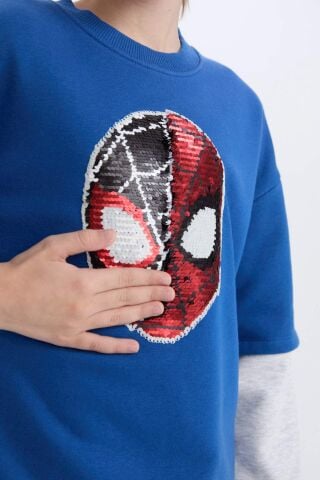 Erkek Çocuk Marvel Spiderman Oversize Geniş Kalıp Bisiklet Yaka Sweatshirt