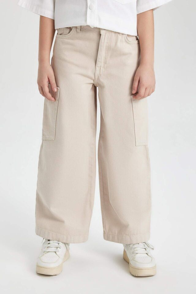 Kız Çocuk Wide Leg Kargo Geniş Bol Paça Jean Pantolon