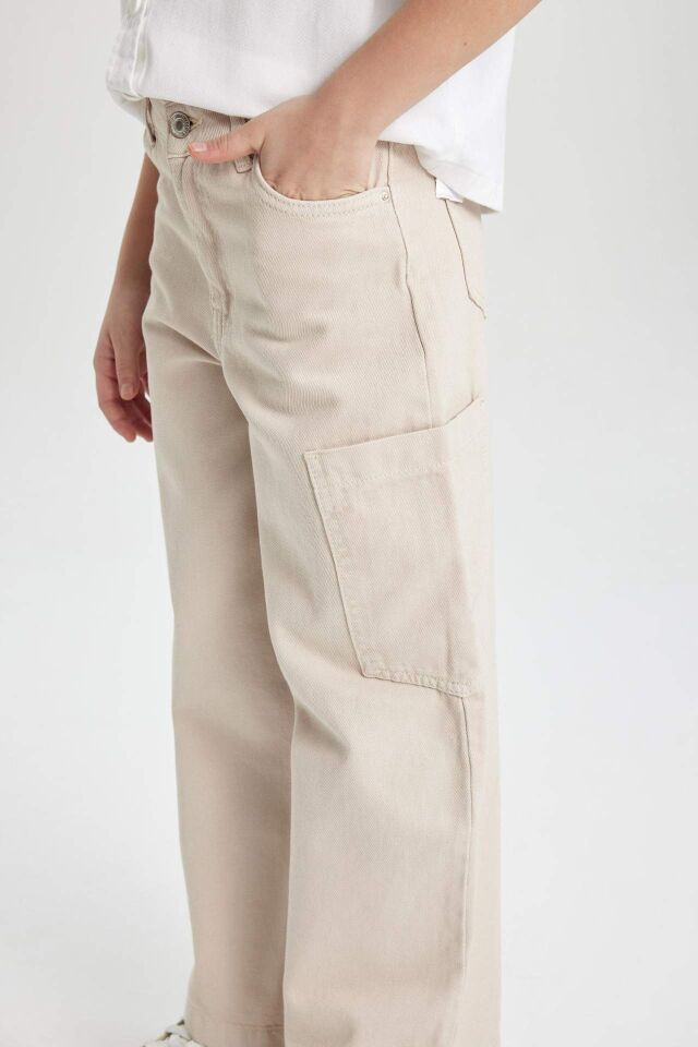 Kız Çocuk Wide Leg Kargo Geniş Bol Paça Jean Pantolon