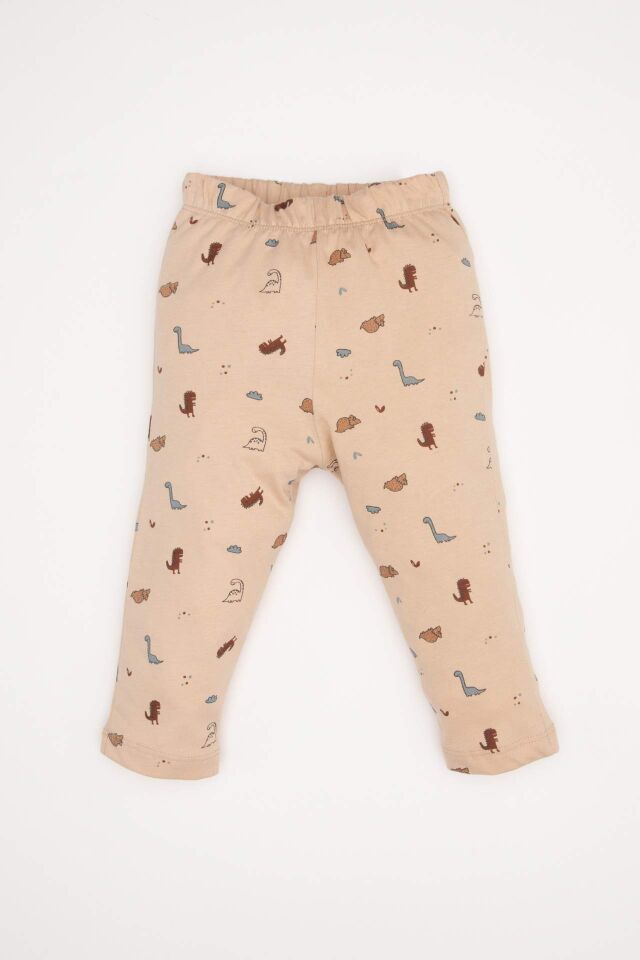 Erkek Bebek Pijama Takımı Dinazor Desenli Uzun Kollu Penye Üst Beli Lastikli Uzun Alt