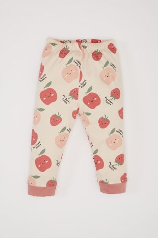 Kız Bebek Pijama Takımı Bisiklet Yaka Meyve Desenli Uzun Kollu Üst Beli Lastikli Uzun Alt