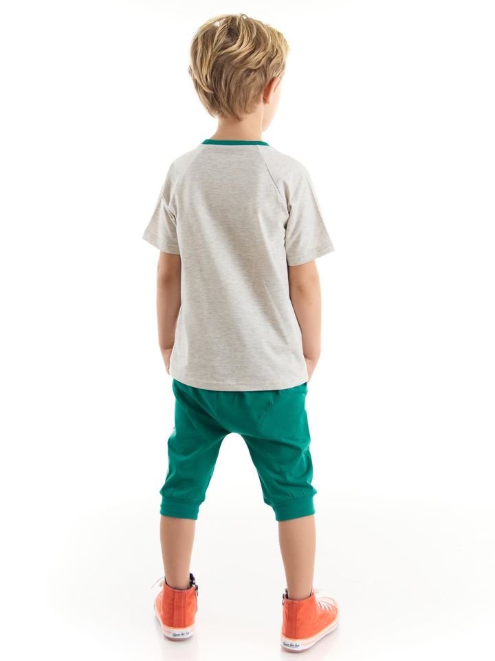 Oyun Zamanı Erkek Çocuk T-shirt Kapri Şort Takım 3 Y - Yeşil, Açık Gri