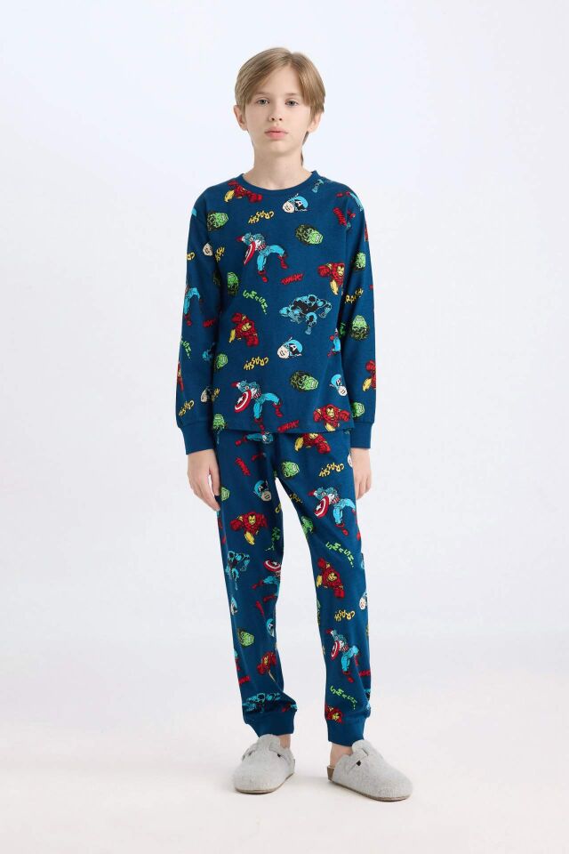 Erkek Çocuk Pijama Takım Marvel Comics Uzun Kollu Üst Beli Lastikli Uzun Alt