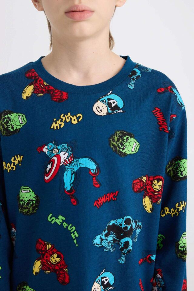 Erkek Çocuk Pijama Takım Marvel Comics Uzun Kollu Üst Beli Lastikli Uzun Alt