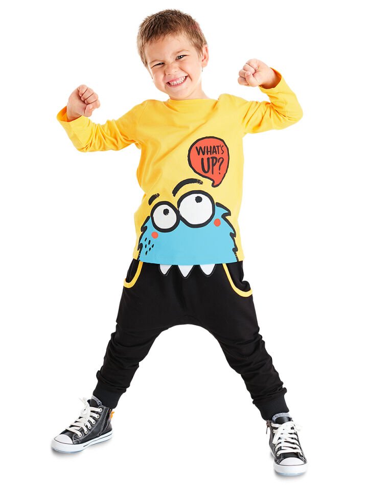 Whatsup Erkek Çocuk T-shirt Pantolon Takım 4 Y - Sarı, Siyah