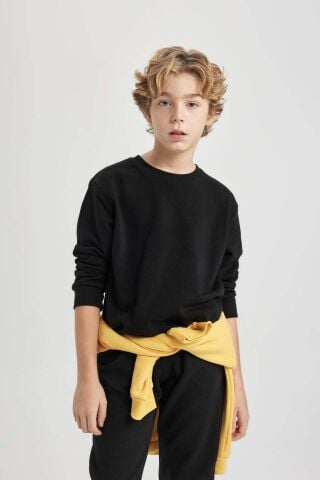 Erkek Çocuk Bisiklet Yaka Basic Düz Sweatshirt
