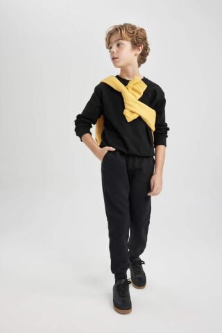 Erkek Çocuk Bisiklet Yaka Basic Düz Sweatshirt