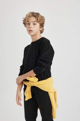 Erkek Çocuk Bisiklet Yaka Basic Düz Sweatshirt