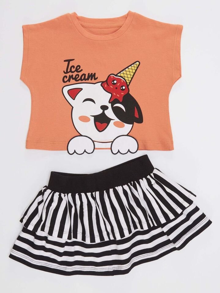 Upps Kız Çocuk T-Shirt Etek Takım 6 Y