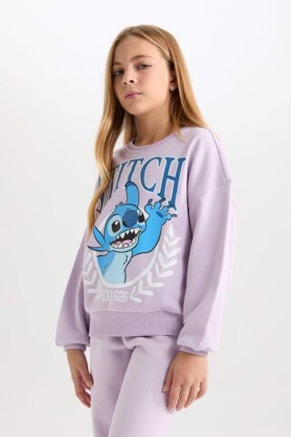 Kız Çocuk Disney Lilo & Stitch Relax Fit Bisiklet Yaka Sweatshirt