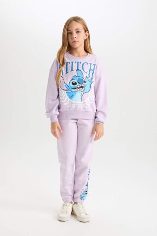 Kız Çocuk Disney Lilo & Stitch Relax Fit Bisiklet Yaka Sweatshirt