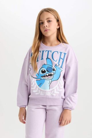 Kız Çocuk Disney Lilo & Stitch Relax Fit Bisiklet Yaka Sweatshirt