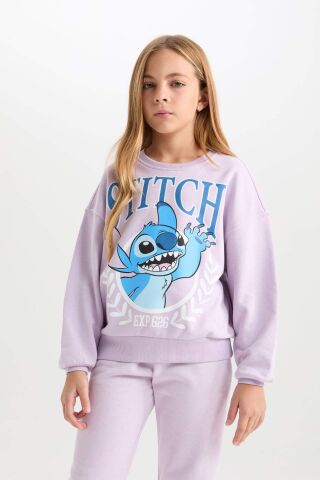 Kız Çocuk Disney Lilo & Stitch Relax Fit Bisiklet Yaka Sweatshirt