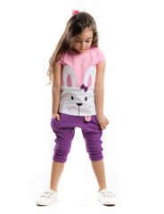 Tavşan Tozluklu Kız Çocuk T-shirt Kapri Şort Takım 2 Y - Pembe, Mor