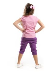 Tavşan Tozluklu Kız Çocuk T-shirt Kapri Şort Takım 2 Y - Pembe, Mor