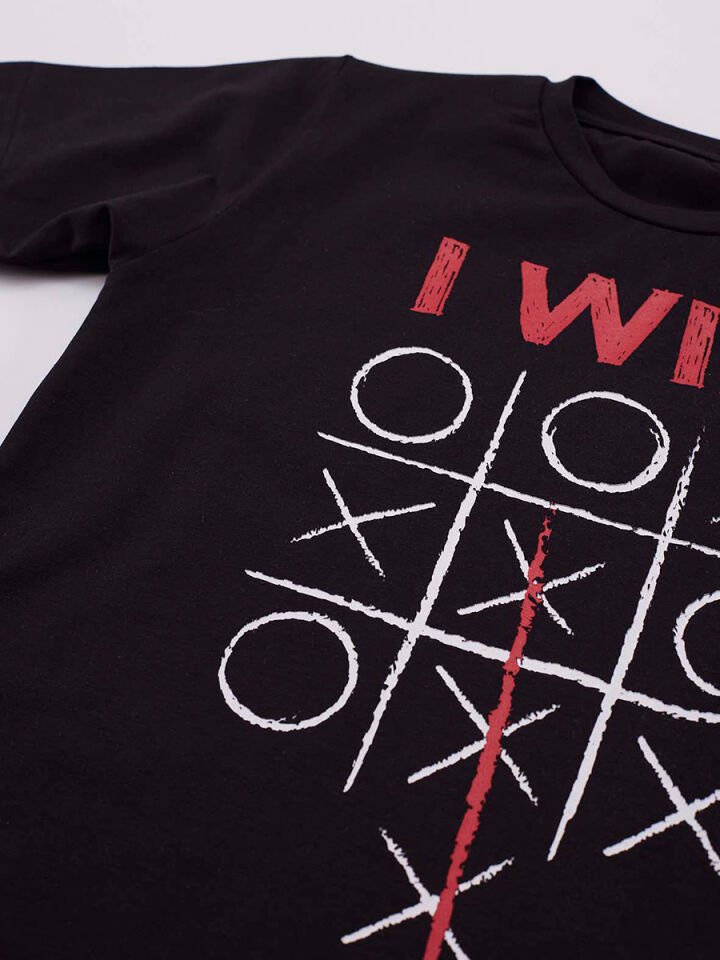 I Win Erkek Çocuk Siyah T-Shirt Gri Şort Takım
