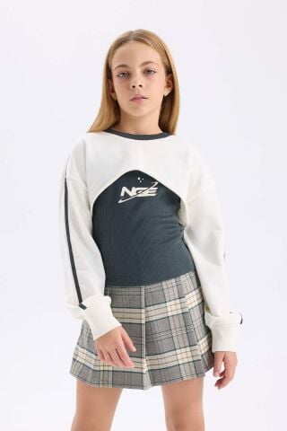 Kız Çocuk Bisiklet Yaka Dijital Baskılı Sweatshirt