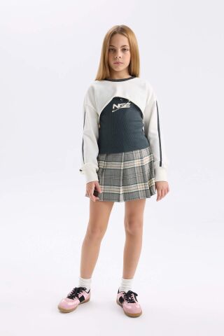 Kız Çocuk Bisiklet Yaka Dijital Baskılı Sweatshirt