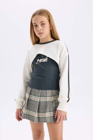 Kız Çocuk Bisiklet Yaka Dijital Baskılı Sweatshirt