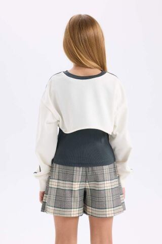 Kız Çocuk Bisiklet Yaka Dijital Baskılı Sweatshirt