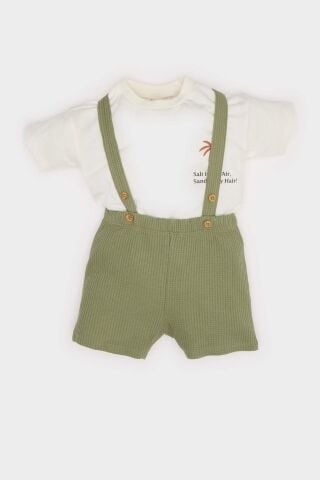 Erkek Bebek 2'li Takım Baskılı Kısa Kollu Tişört Salopet
