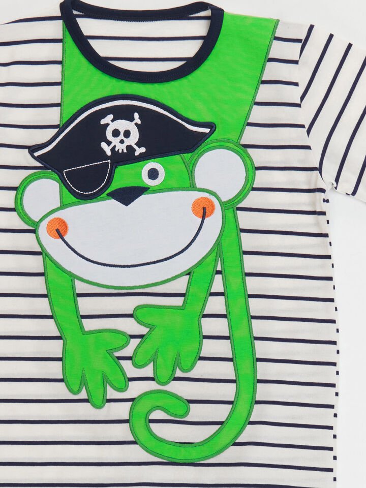 Korsan Maymun Erkek Çocuk Tshirt Şort Takım 3 Y - Beyaz, Lacivert