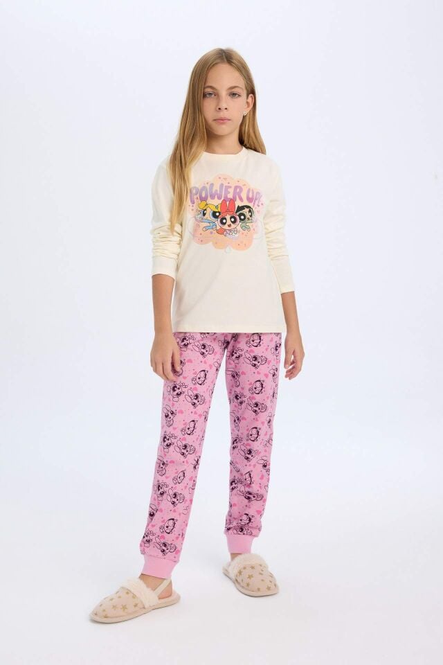 Kız Çocuk Pijama Takımı PowerPuff Girls Uzun Kollu Üst Uzun Alt