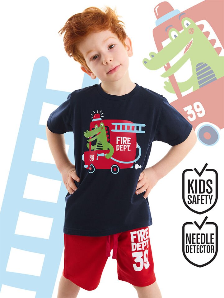 İtfaiyeci Timsah Erkek Çocuk T-Shirt Şort Takım 3 Y - Lacivert, Kırmızı