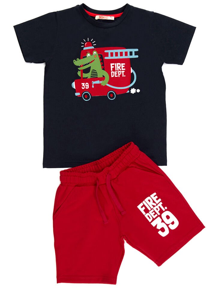 İtfaiyeci Timsah Erkek Çocuk T-Shirt Şort Takım 3 Y - Lacivert, Kırmızı