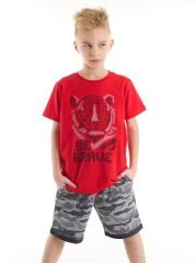 Cesur Kaplan Erkek Çocuk T-Shirt Şort Takım 4 Y - Kırmızı, Gri