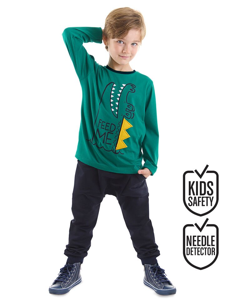 Feed Me Erkek Çocuk T-shirt Pantolon Takım 6 Y - Yeşil, Lacivert
