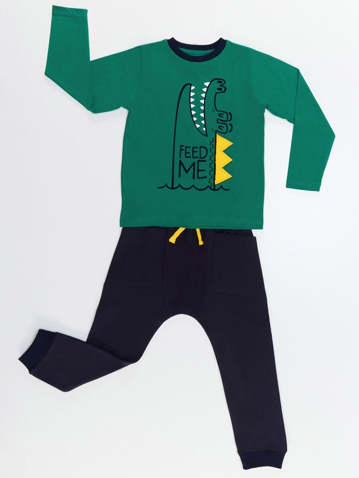 Feed Me Erkek Çocuk T-shirt Pantolon Takım 6 Y - Yeşil, Lacivert