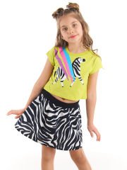 Gökkuşağı Zebra Kız Çocuk T-shirt Etek Takım 4 Y - Yeşil, Siyah, Beyaz