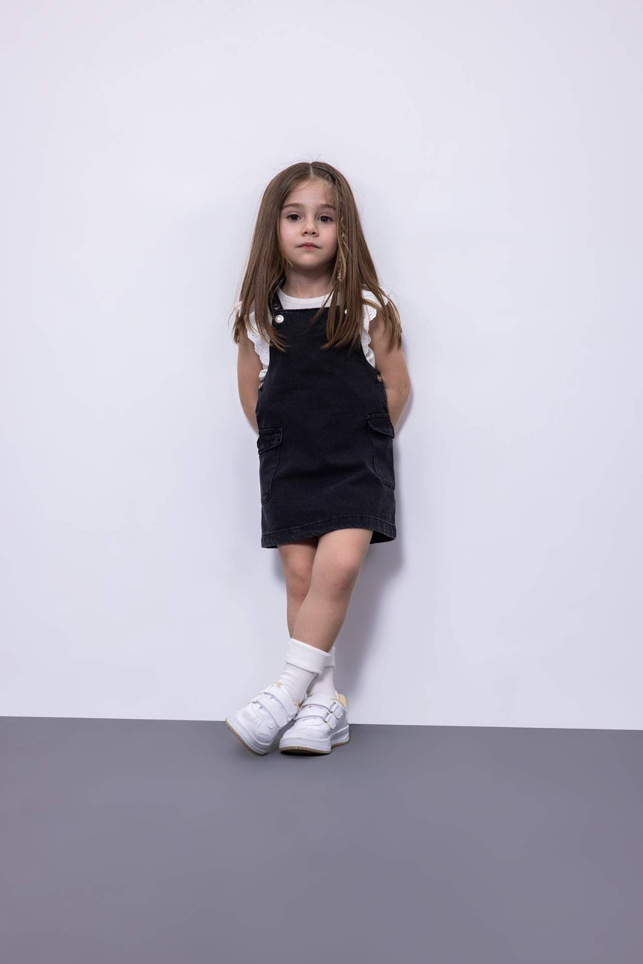 Kız Bebek Askılı Jean Elbise