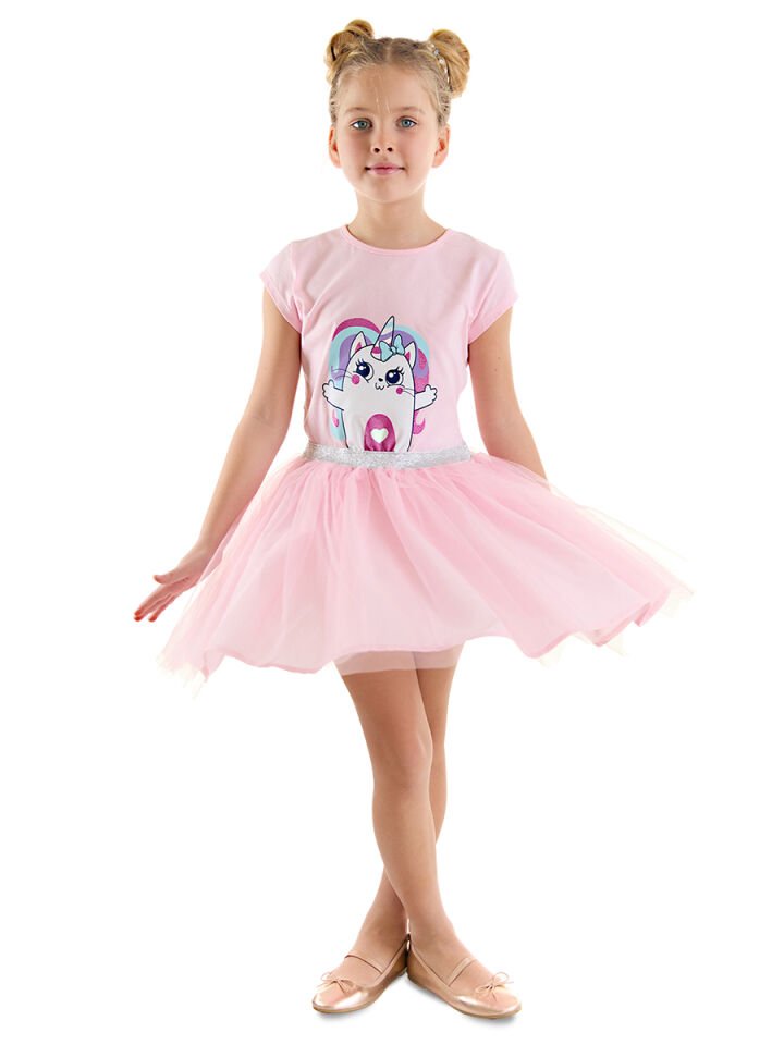 Kedicik Unicorn Kız Çocuk Tüllü Elbise 7 Y - Pembe