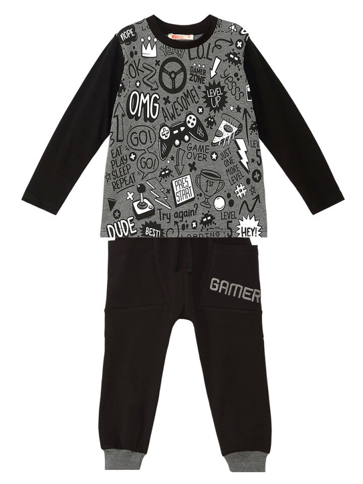Gamer Erkek Çocuk T-shirt Pantolon Takım 9 Y - Antresit, Siyah