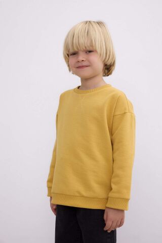 Erkek Bebek Bisiklet Yaka İçi Yumuşak Tüylü Basic Düz Sweatshirt