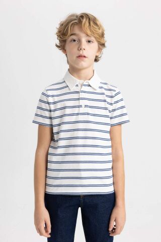 Erkek Çocuk Çizgili Pike Kısa Kollu Polo Tişört