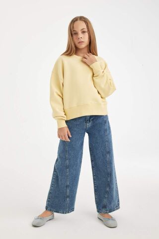 Kız Çocuk Relax Fit Bisiklet Yaka Baskılı Sweatshirt