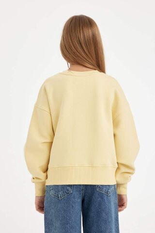 Kız Çocuk Relax Fit Bisiklet Yaka Baskılı Sweatshirt