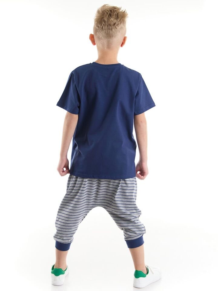 Dalga Sörfü Erkek Çocuk T-shirt Kapri Şort Takım 5 Y - Lacivert, Gri