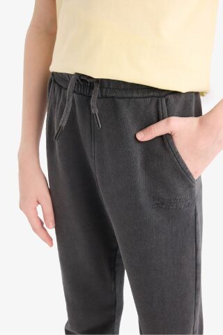 Erkek Çocuk Antrasit Beli Paçası Lastikli Cepli Basic Düz Jogger Eşofman Altı