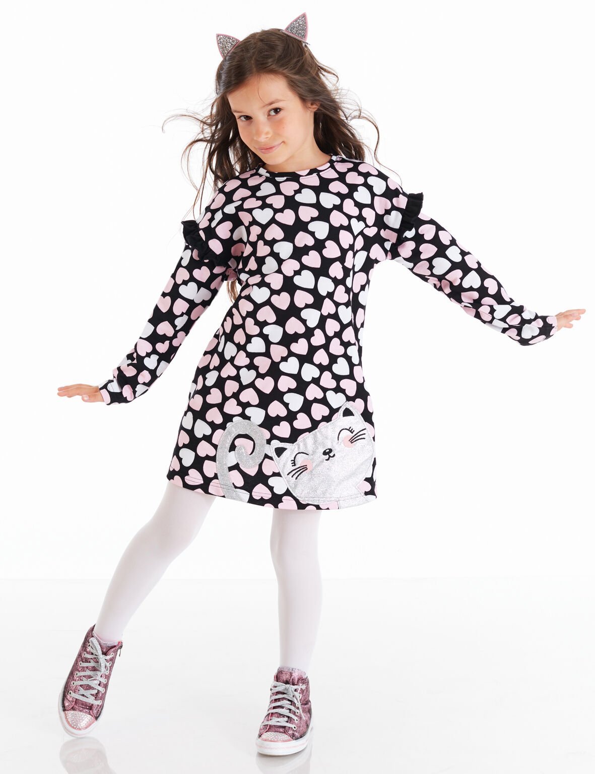 Gümüş Kalpli Kız Çocuk Elbise