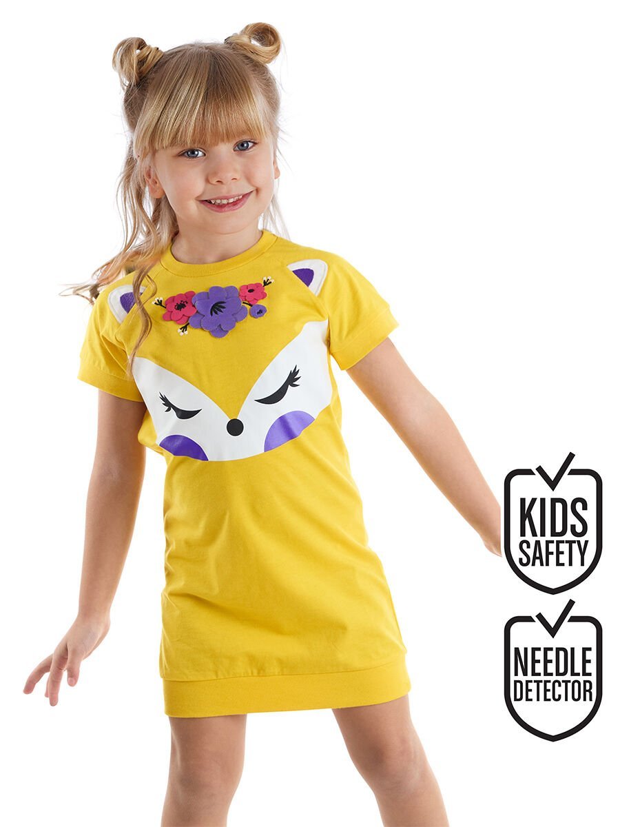 Sarı Tilki Çiçekli Kız Çocuk Sarı Elbise