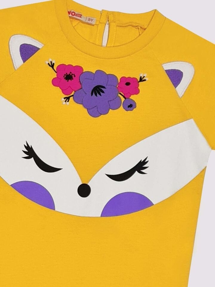 Sarı Tilki Çiçekli Kız Çocuk Sarı Elbise