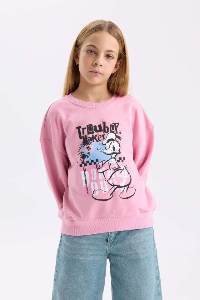 Kız Çocuk Disney Mickey Mouse &Friends Relax Fit Bisiklet Yaka Sweatshirt