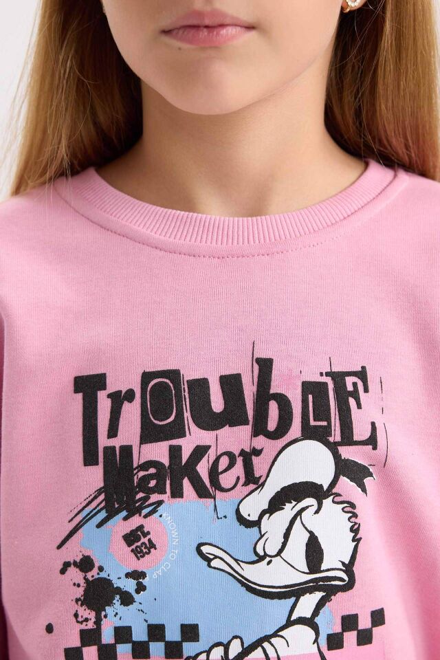Kız Çocuk Disney Mickey Mouse &Friends Relax Fit Bisiklet Yaka Sweatshirt