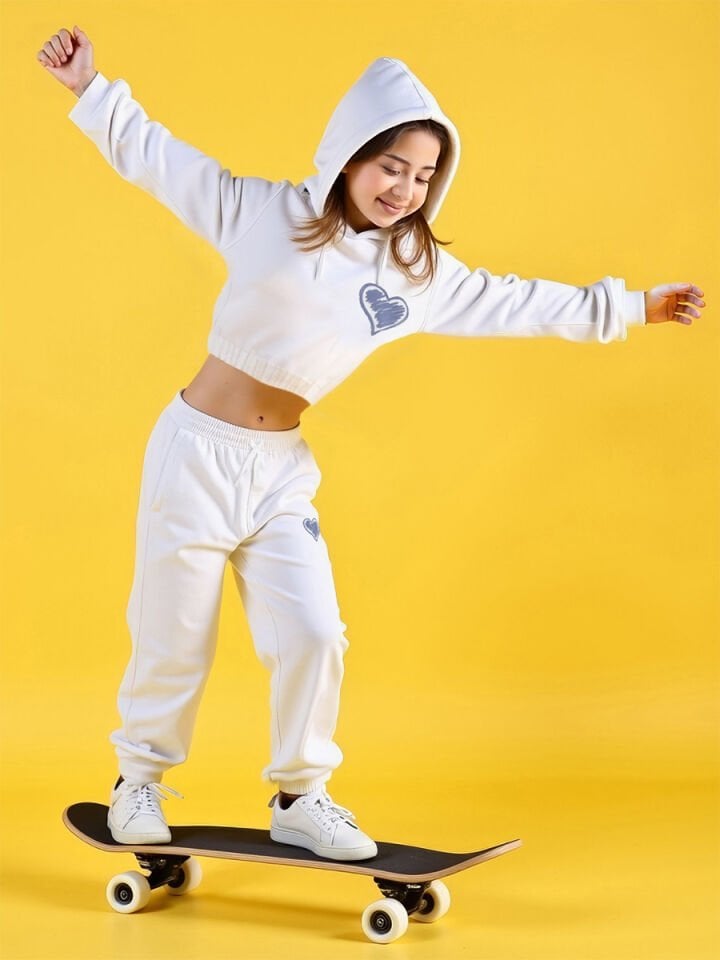 Gro Kız Çocuk Sweatshirt Eşofman Altı 2'li Takım 11-12Y - Ekru