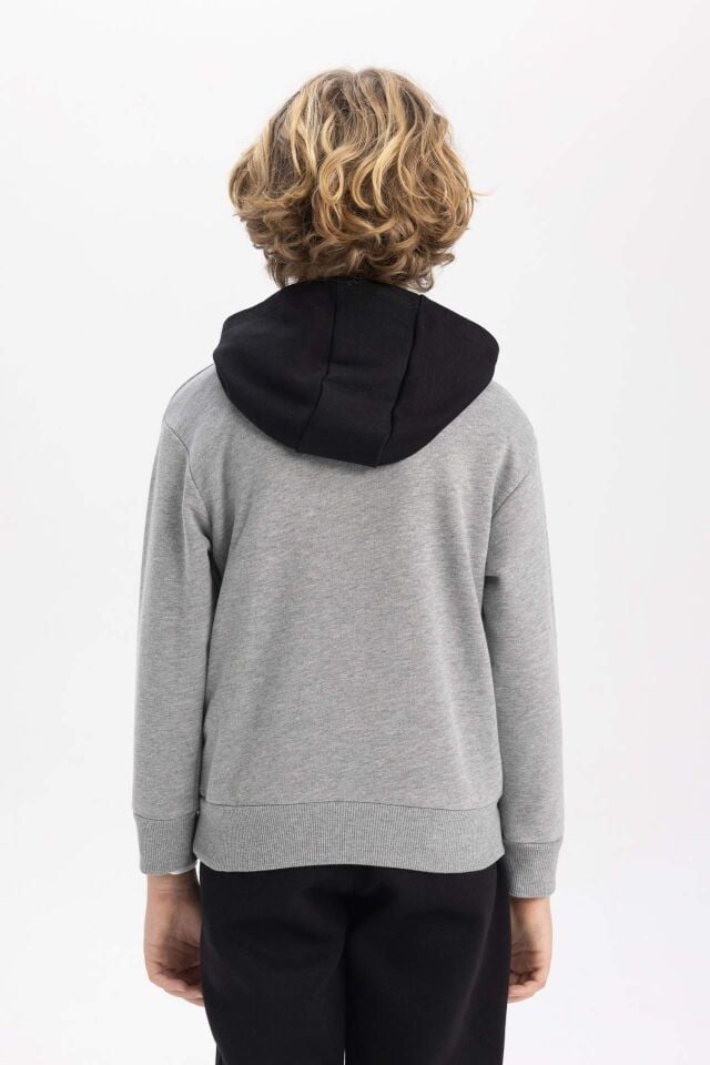 Erkek Çocuk Baskılı Kapüşonlu Kalın Sweatshirt