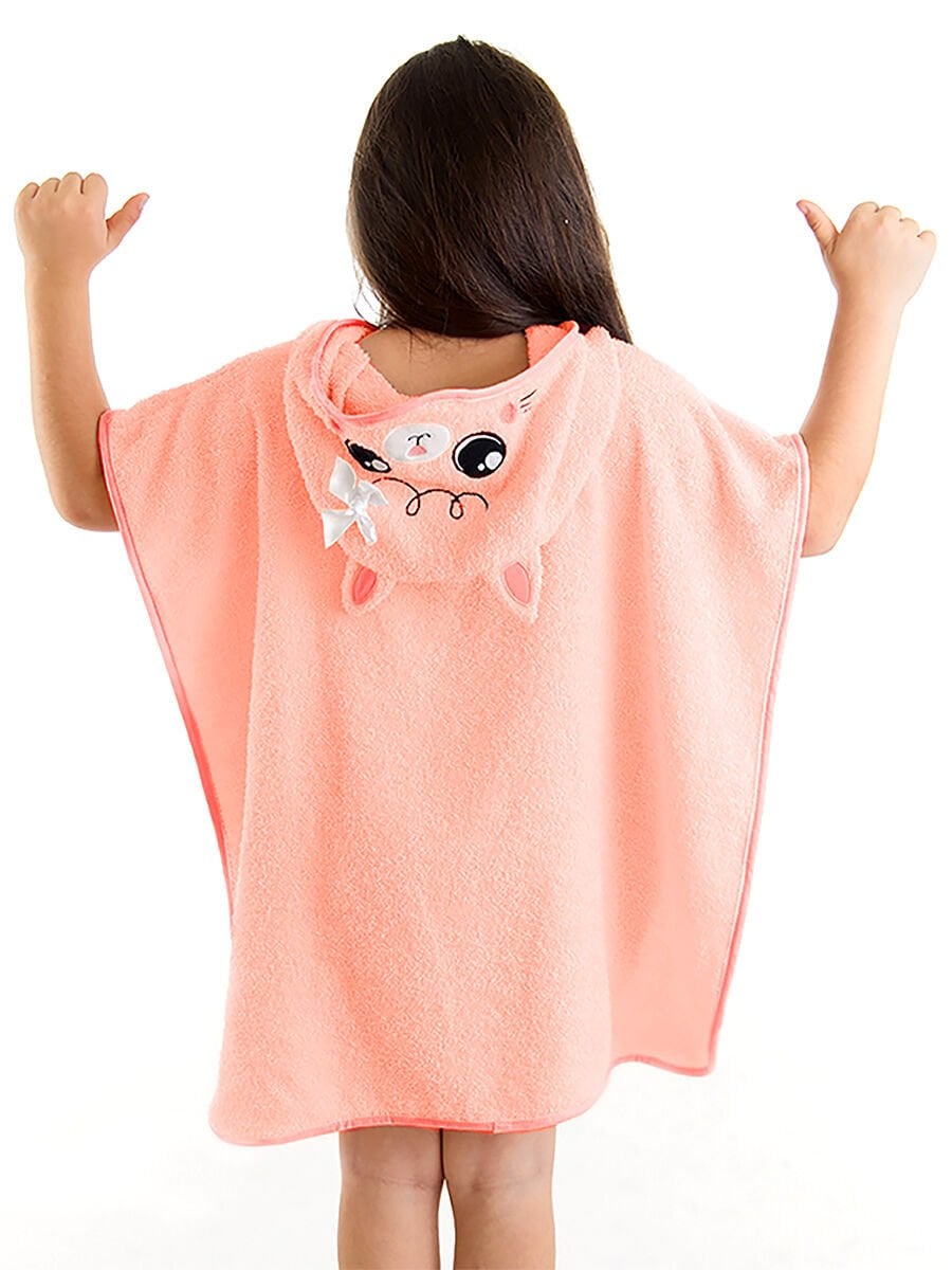 Kedi Kız Çocuk Pembe Havlu Panço